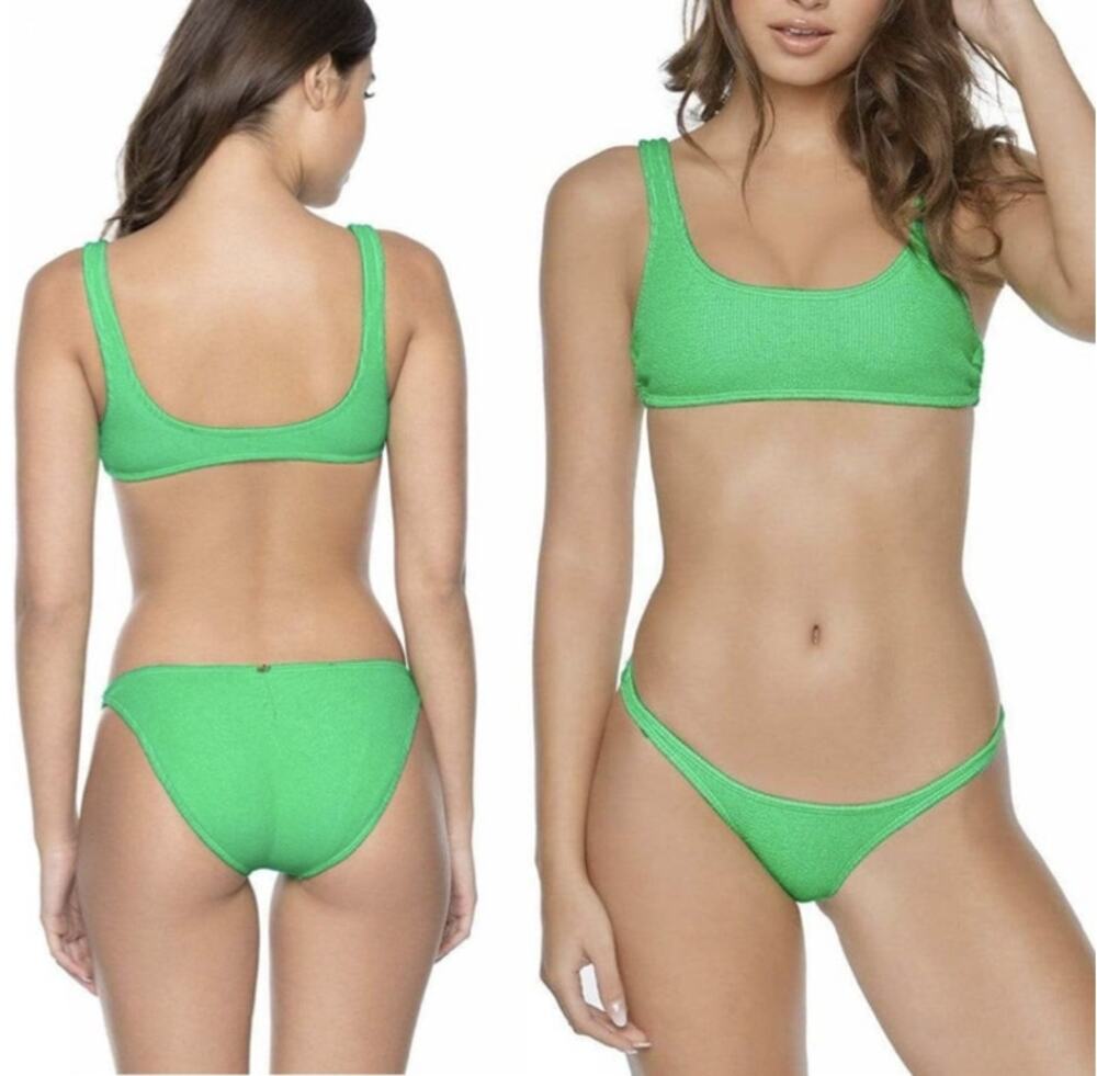 Pily Q Women's Sz Small Kiwi Reef Ring Side Two Piece Bikini Swimsuit Green NEW